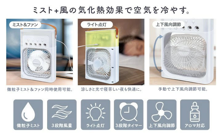 CoolMist™ 3WAY冷却デバイス：ファン・加湿器・ミニクーラー搭載