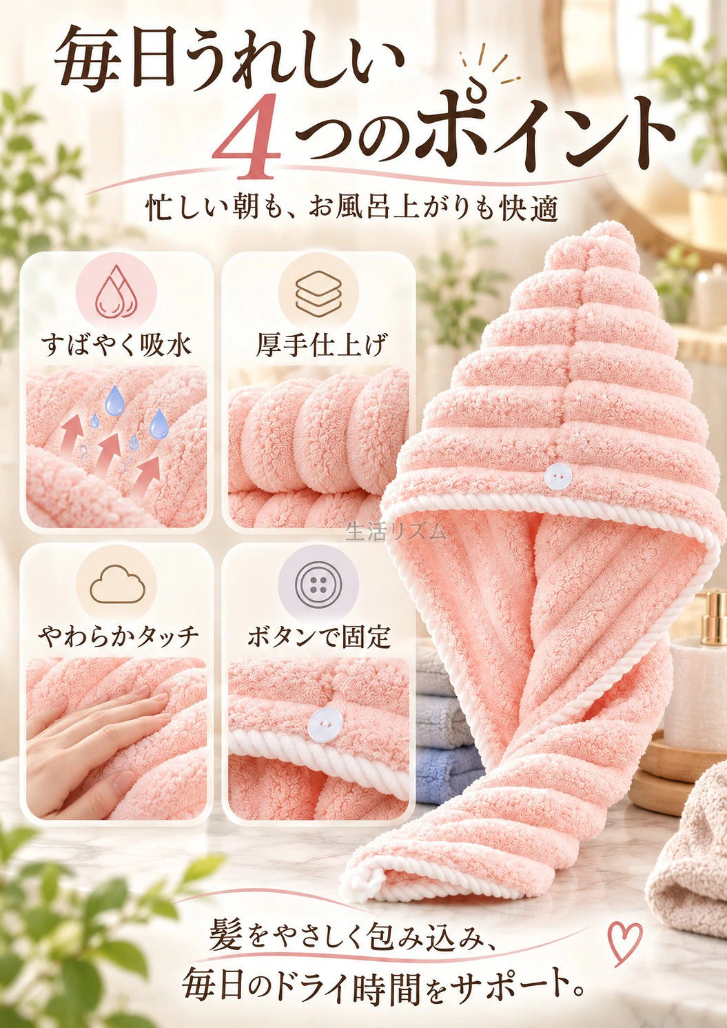 ふわふわ速乾・超吸水ヘアターバン